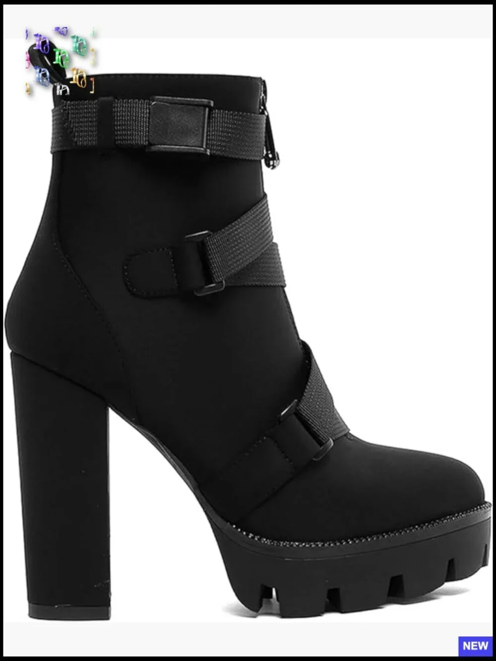 Chunky Heel Platform Booties Gothic Lace Up Side Zipper Ankle Boots with Buckle